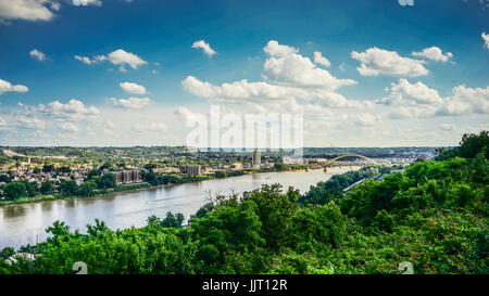 Kentucky and Ohio River with blue sky and clouds Stock Photo