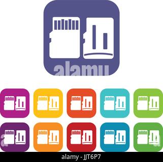 Both sides of SD memory card icons set Stock Vector