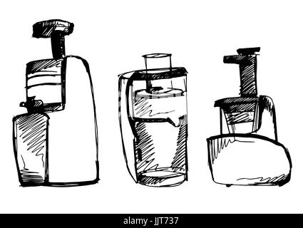 juicer vector sketch illustration. squeezer doodle isolated on white background Stock Vector