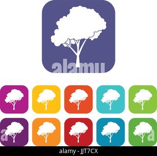 Tree with a rounded crown icons set Stock Vector