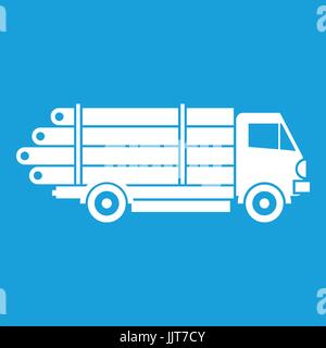 Log truck with the pile of logs icon white Stock Vector