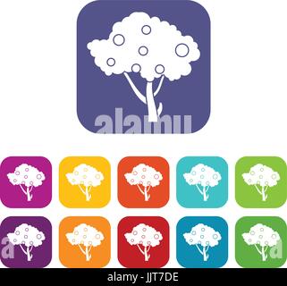Apples on apple tree branches icons set Stock Vector