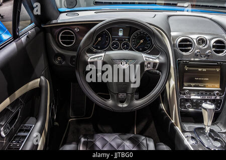 FRANKFURT, GERMANY - SEP 16, 2015: Bentley Continental GT Speed interior at the Frankfurt IAA Motor Show. Stock Photo