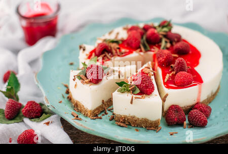 Cheesecake with yoghurt and raspberries Stock Photo