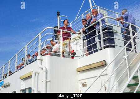 Tourists on deck of ferry from P&O North Sea Ferries sailing between the United Kingdom and Belgium / The Netherlands / France Stock Photo