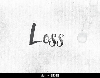 The word Loss concept and theme painted in black ink on a watercolor wash background. Stock Photo