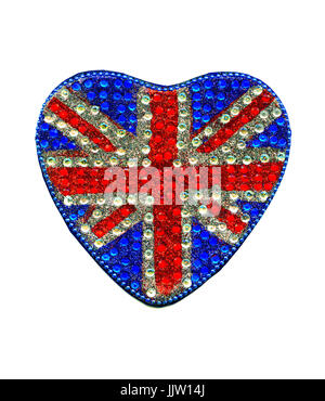 Heart shaped reflective sparkling Union Jack Flag motif with Christian ...