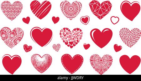 Red heart logo, label. Set icons or symbols on theme of love, wedding, Valentine's day. Vector illustration Stock Vector