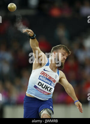 Great Britain's Kyron Duke competes in the Men's Shot Put F41 Final during day seven of the 2017 World Para Athletics Championships at London Stadium. Stock Photo