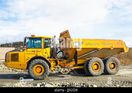 MONGSTAD, NORWAY - APRIL 22, 2017:  Volvo A30E Articulated Dump Truck at the building site near Mongstad Norway Stock Photo