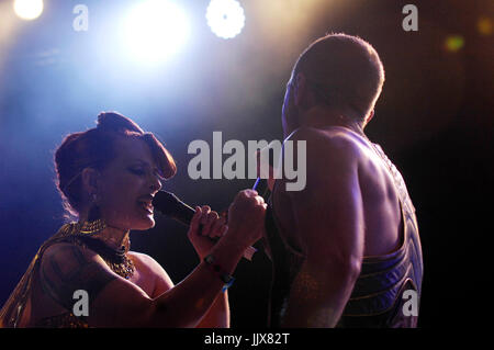 (L-R) Ana Matronic Jake Shears Scissor Sisters perform 2011 Coachella Music Festival March 16,2011 Indio. Stock Photo