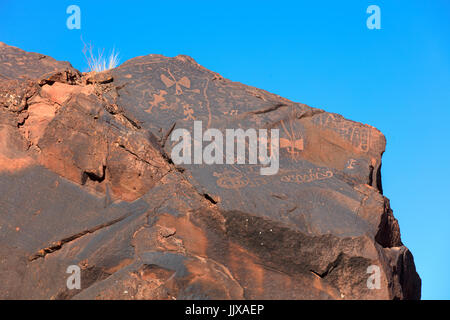 Petroglyphs on a stone inside the Talampaya National park. La Rioja, Argentina. Stock Photo