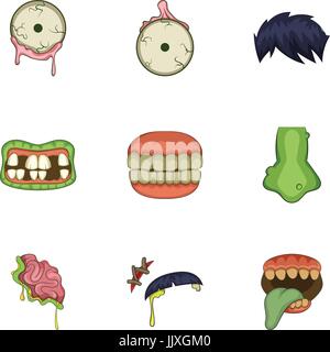 Dead body part icons set, cartoon style Stock Vector