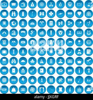 100 adult games icons set blue Stock Vector
