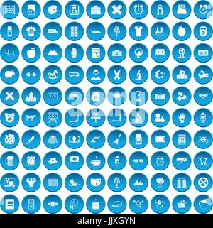 100 alarm clock icons set blue Stock Vector