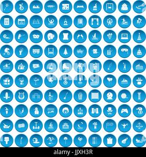 100 amusement icons set blue Stock Vector