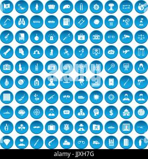 100 antiterrorism icons set blue Stock Vector
