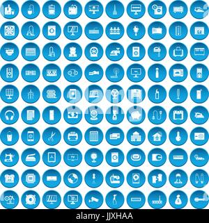 100 appliances icons set blue Stock Vector