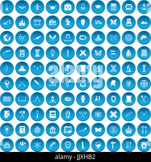 100 archeology icons set blue Stock Vector
