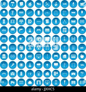 100 architecture icons set blue Stock Vector