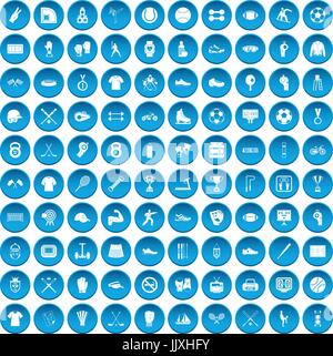 100 athlete icons set blue Stock Vector