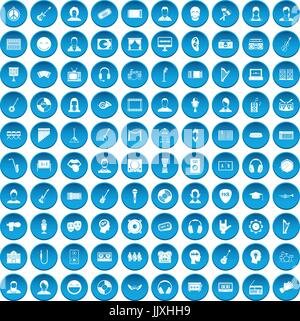 100 audience icons set blue Stock Vector