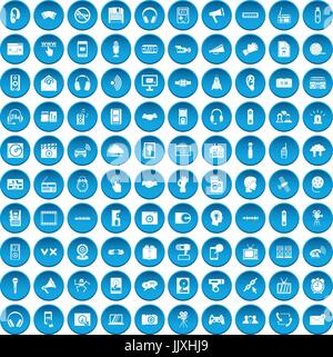 100 audio icons set blue Stock Vector
