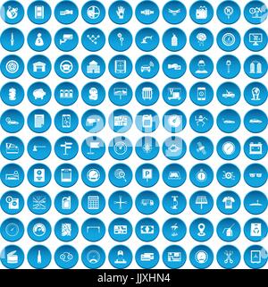 100 auto repair icons set blue Stock Vector