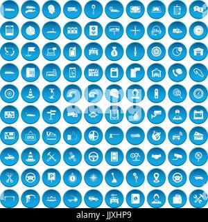 100 auto service center icons set blue Stock Vector