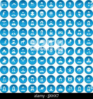 100 avatar icons set blue Stock Vector