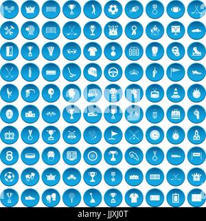 100 awards icons set blue Stock Vector