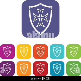 Protective shield icons set Stock Vector