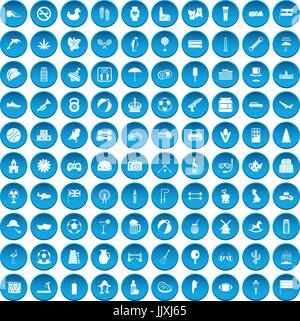 100 ball icons set blue Stock Vector