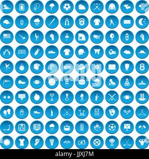 100 baseball icons set blue Stock Vector