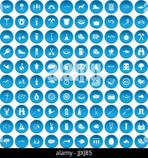 100 BBQ icons set blue Stock Vector