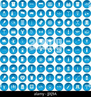 100 beer icons set blue Stock Vector