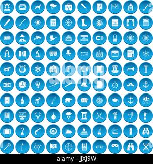 100 binoculars icons set blue Stock Vector