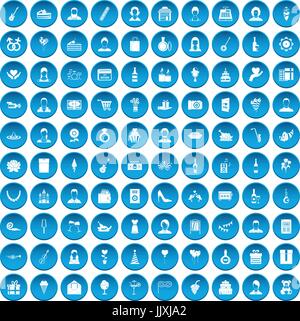 100 birthday icons set blue Stock Vector