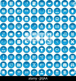 100 book icons set blue Stock Vector