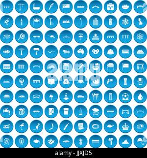 100 bridge icons set blue Stock Vector