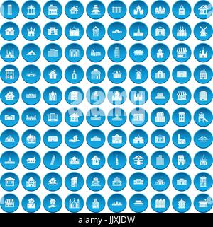 100 building icons set blue Stock Vector