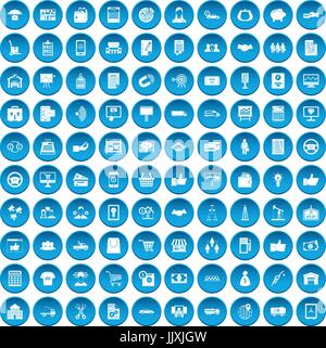 100 business icons set blue Stock Vector