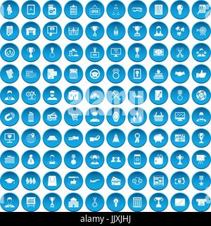 100 business career icons set blue Stock Vector
