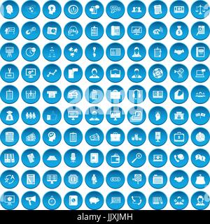 100 business people icons set blue Stock Vector