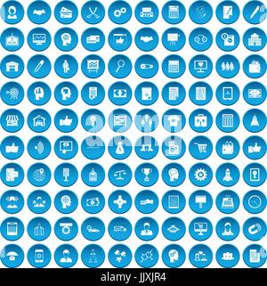 100 business strategy icons set blue Stock Vector