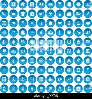 100 calendar icons set blue Stock Vector