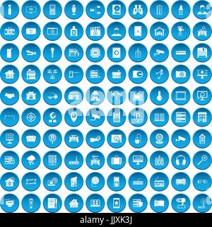 100 camera icons set blue Stock Vector