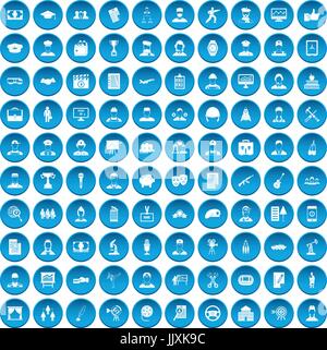 100 career icons set blue Stock Vector