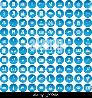 100 case icons set blue Stock Vector