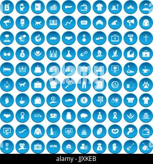 100 charity icons set blue Stock Vector